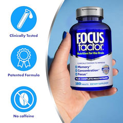 Focus Factor hand-taking capsule demonstrates easy daily supplementation for sustained focus.