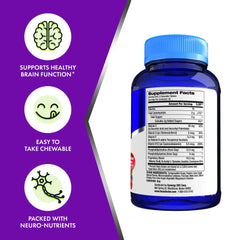 Focus Factor Kids berry-blast chewables bottle close-up emphasizing packaging quality.