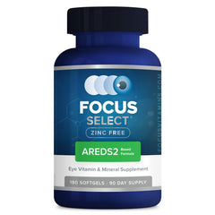 Focus Vision Supplements AREDS2 softgel close-up showing easy-to-swallow capsules for eye health