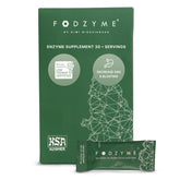 FODZYME On-The-Go powder being poured into a meal for easier digestion