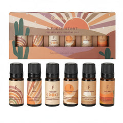 Folkulture Fresh Start essential oil set bottle closeup for calming aromatherapy