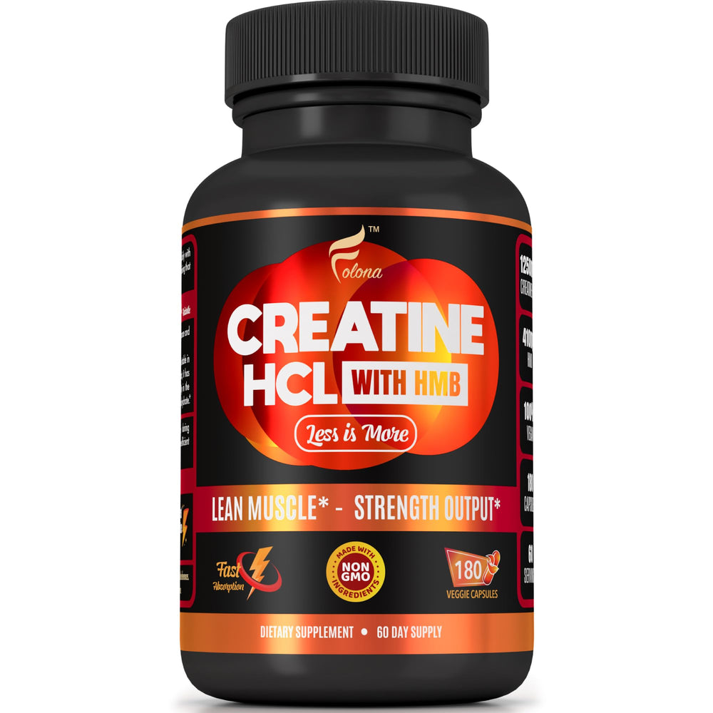 Folona Creatine HCL capsules bottle showcases high absorption-ready formula.