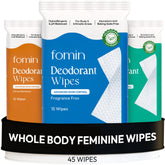 FOMIN Acidified Deodorant Wipes for women underarms provide all-day odor control.