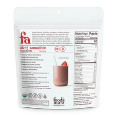 Foods Alive chia protein powder label close-up, showcasing organic vegan gluten-free ingredients