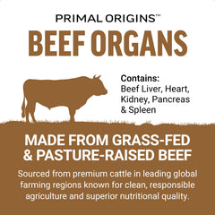 Force Factor Primal Origins organ panel on label illustrating diverse organ nutrients.
