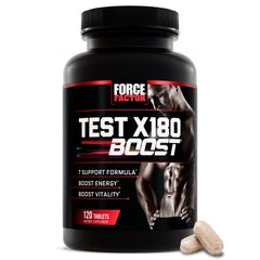 Force Factor Test X180 Boost tablets closeup for daily vitality.