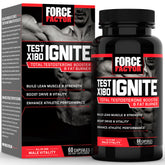Force Factor Test X180 Ignite bottle label showcases premium testosterone booster for lean muscle support