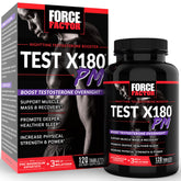Force Factor Test X180 PM bottle on nightstand suggesting overnight recovery support