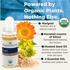 Close-up of organic ingredients in Forces Of Nature Scar Control