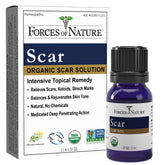 Forces of Nature Scar Control bottle close-up, supporting scar appearance
