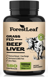 ForestLeaf Beef Organ Supplement bottle label, 180-count, for daily vitality