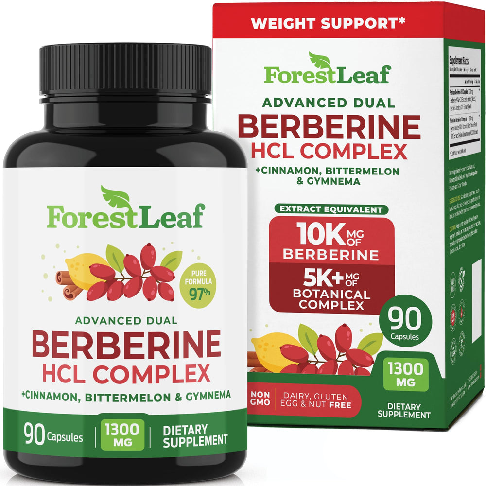 ForestLeaf Berberine bottle front, premium packaging suggesting easy daily use and reliability.