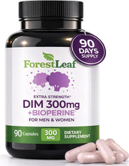 ForestLeaf DIM supplement bottle on a shelf suggesting convenient daily hormonal balance support.
