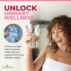 ForestLeaf D-Mannose capsules close-up highlighting cranberry extract for urinary support.