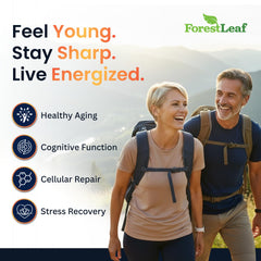ForestLeaf NAD+ Resveratrol capsules with pomegranate focus on skin vitality benefits.
