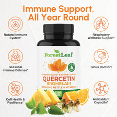 ForestLeaf Quercetin bottle label closeup highlights ingredients and formulation.