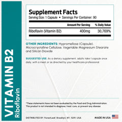 ForestLeaf riboflavin 400mg label detail highlighting purity.