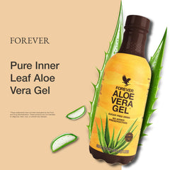 Forever Living Aloe Vera Gel inner leaf detail emphasizes quality sourcing.
