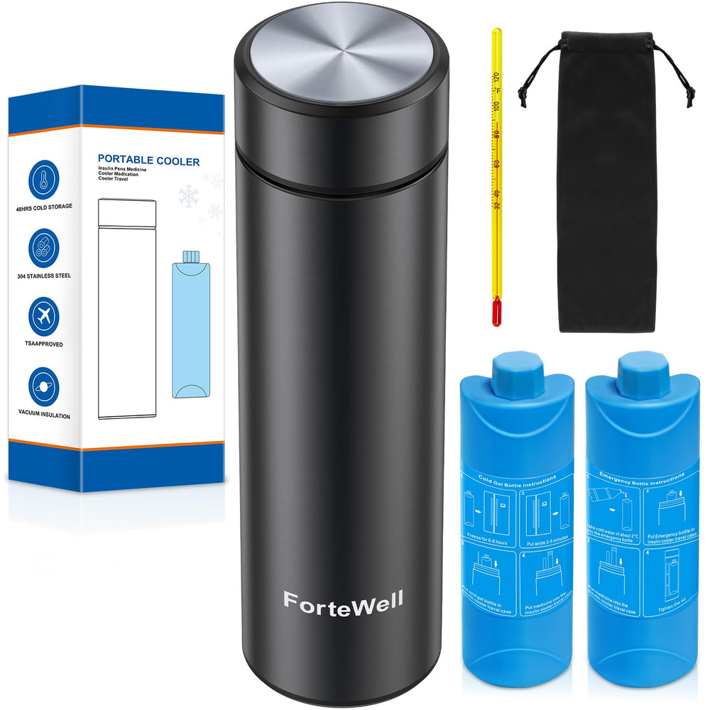 Fortewell insulin travel cooler case closed protects up to three pens during travel.