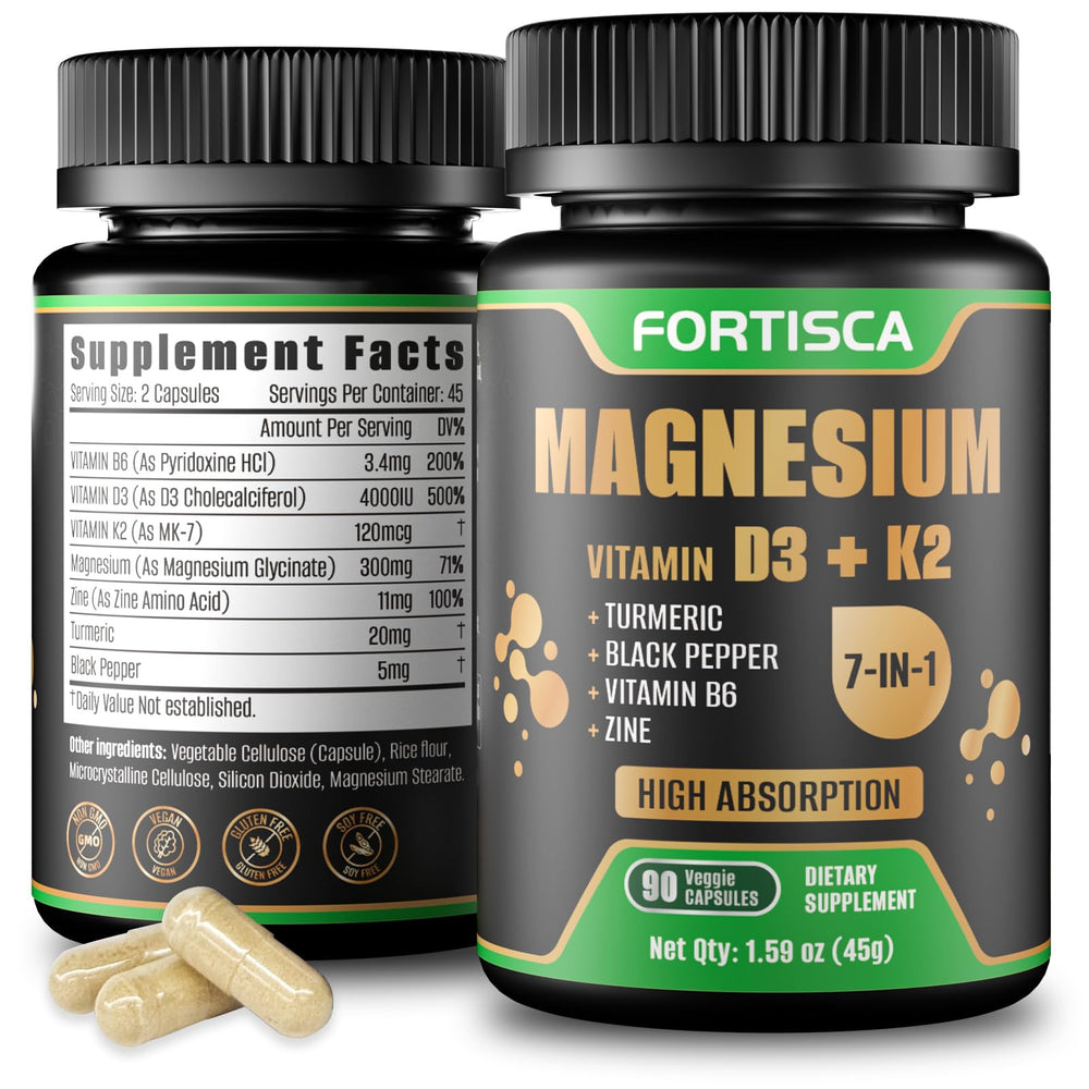 FORTISCA 7-in-1 bottle shown for daily vitality and calm.