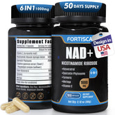 FORTISCA NAD+ bottle label highlighting premium formulation for daily vitality.