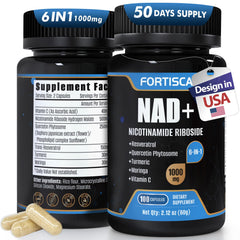 FORTISCA NAD+ bottle label highlighting premium formulation for daily vitality.
