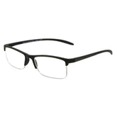 Foster Grant Paolo square reading glasses in black with transparent lenses for daily use.