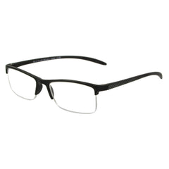 Foster Grant Paolo square reading glasses in black with transparent lenses for daily use.