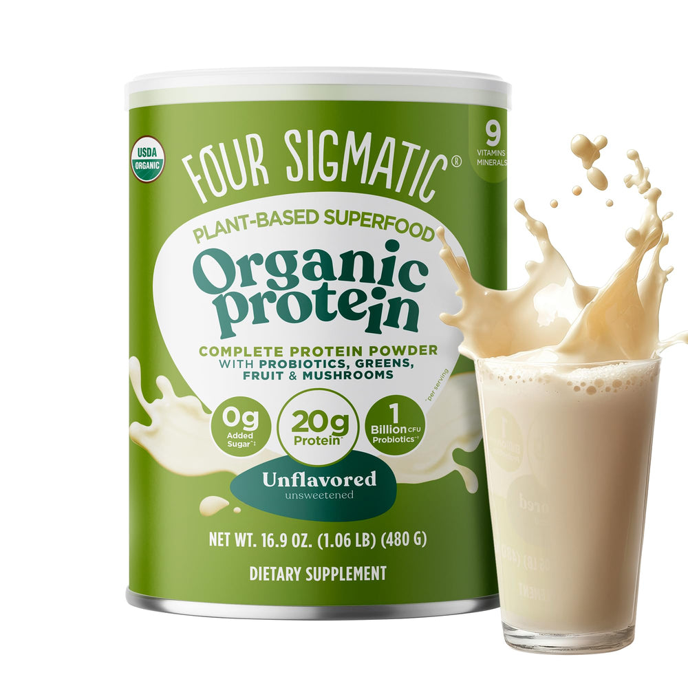 Four Sigmatic organic plant-based protein bottle with clean vegan formula for daily meals.