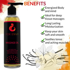 Fox Envy Body Massage Oil vanilla application demonstrates quick absorption for comfort