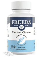 Freeda Calcium Citrate tablets bottle close-up showing 1000 mg for bone support