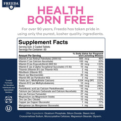 FREEDA Mini Prenatal nutrition facts panel demonstrates iron and folic acid support.