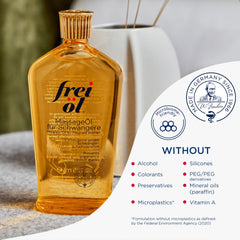 frei öl massage oil preservative-free formula closeup communicates purity and skin tolerance