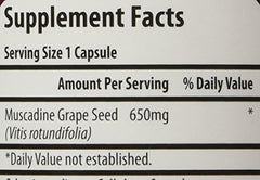 Fresh Health Nutritions Muscadine Grape Seed bottle label highlighting serving size.