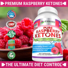 Fresh Healthcare Raspberry Ketones capsules packaging for convenient daily use.