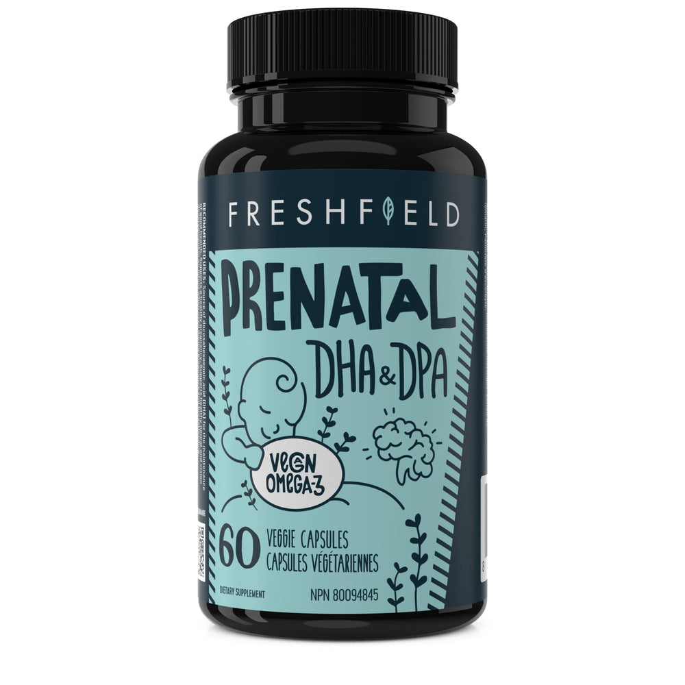 Freshfield Prenatal Omega-3 DHA bottle featuring sustainable packaging.