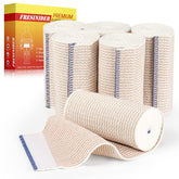 FRESINIDER Premium Elastic Bandage Wrap pack showing six 4-inch cotton bands for versatile use