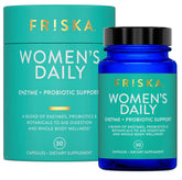 FRISKA Women's Daily digestive enzyme probiotic bottle supports gentle digestion.