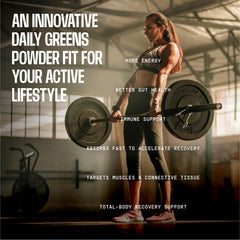 Frog Fuel Performance Greens scoop shown with shaker for post-workout energy