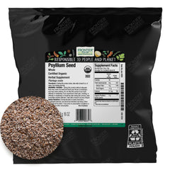 Frontier Co-op Organic Whole Psyllium Seed 1lb bag ready for fiber-rich smoothies and baking.