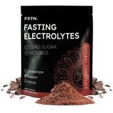 FSTN Chocolate Electrolytes bottle pour for easy fasting hydration and reduced hunger.