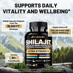 Fubienfit Shilajit with Ashwagandha root extract for balanced energy and wellness.