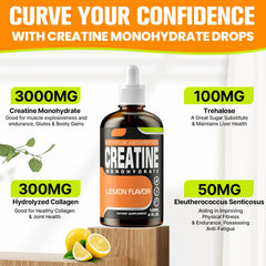 Fubkerm Creatine Liquid with lemon liquid beside gym essentials on bench