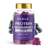 FUELE+ Whey Protein Gummies grape-twist jar for convenient post-workout fueling