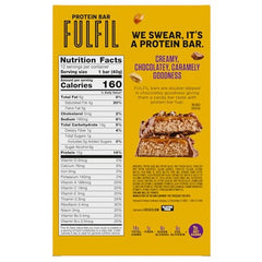 FULFIL bar cross-section highlights peanuts, caramel creme, and chocolate layers