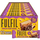 FULFIL chocolate peanut caramel bar unwrap reveals layered snack texture