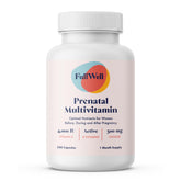 FullWell Prenatal bottle front label highlights 26+ nutrients for potential fetal development support.