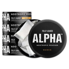Fully Loaded Bullseye Alpha Nootropic Pouches Mango can viewed front, discreet use