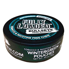 Fully Loaded Bullseye chew wintergreen pouches close-up highlighting texture and natural ingredients.