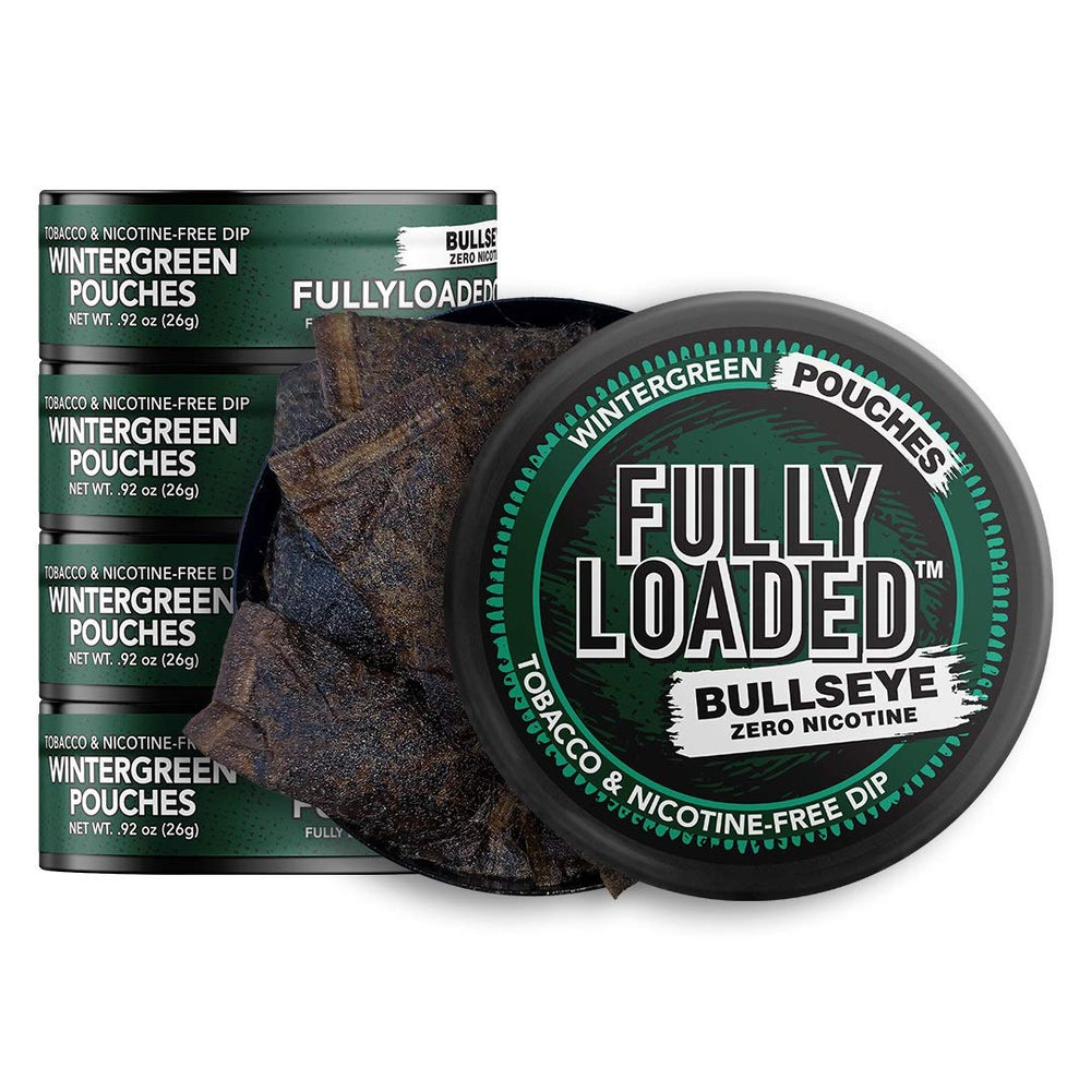 Fully Loaded Bullseye Wintergreen chew packaging shows a tobacco-free alternative for a controlled craving.